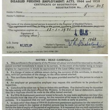   Disabled Person’s Registration Certificate 1968