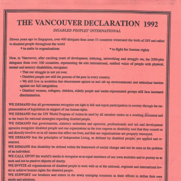   The Vancouver Declaration 1992, Disabled People’s International