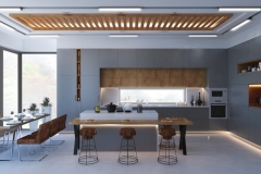 Modern kitchen and dining room.